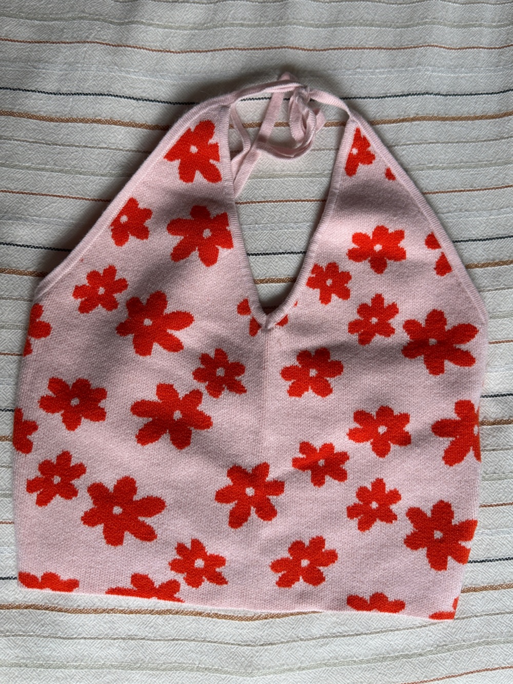 LA Hearts  PacSun Pink Halter Top with Red Floral Print XS